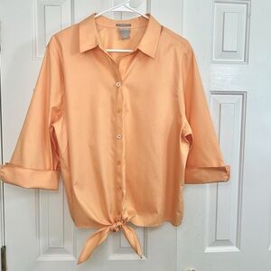 Chico's Orange Button Down Shirt 3/4 Sleeves & Tie Front Size XL